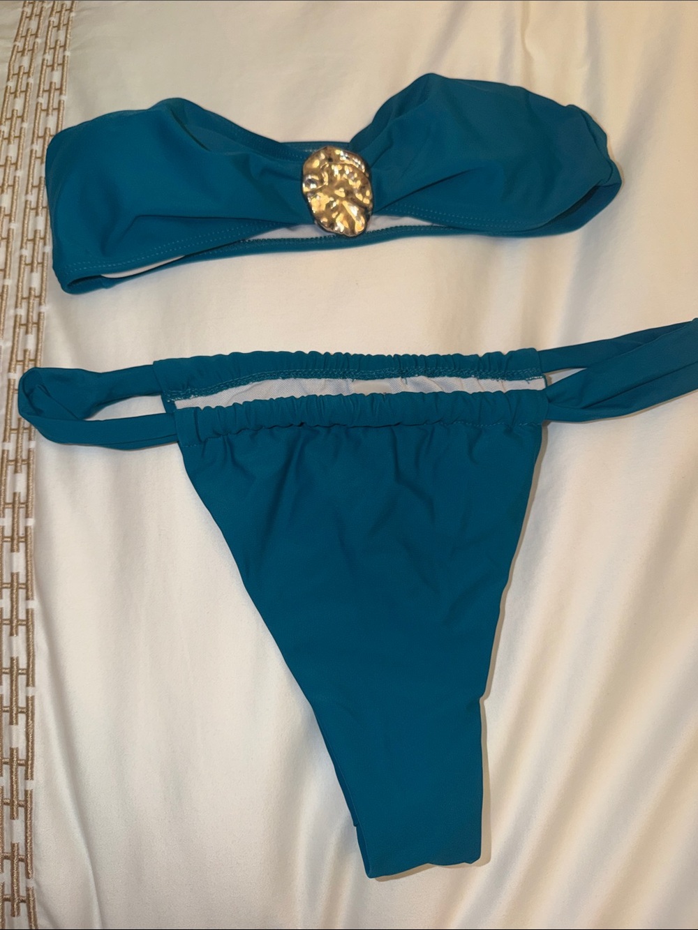 Teal Bandeau Bikini Set with Gold Accent